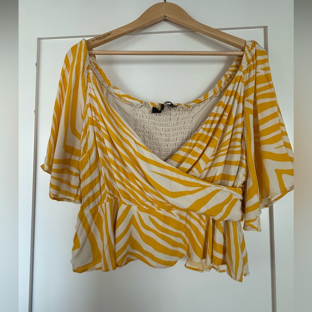 Yellow and White Striped Women's Top